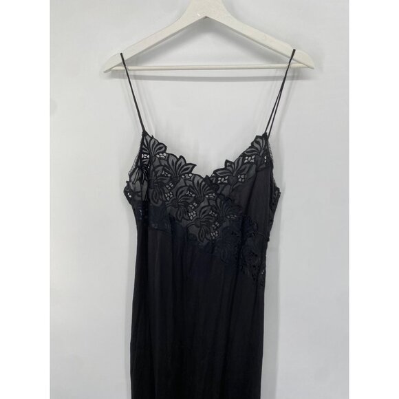 VINTAGE JOIE de VIE BLACK Night'n Day BLACK FRONT SLIT MEDIUM NIGHTGOWN FLORAL - Picture 6 of 6